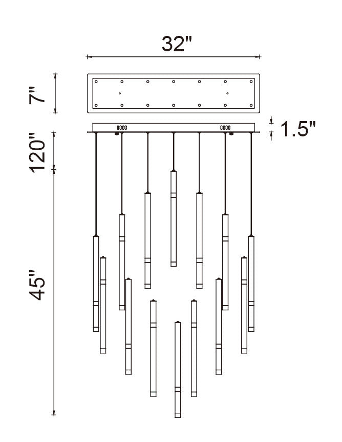 Flute 14 Light LED Chandelier With Black Finish