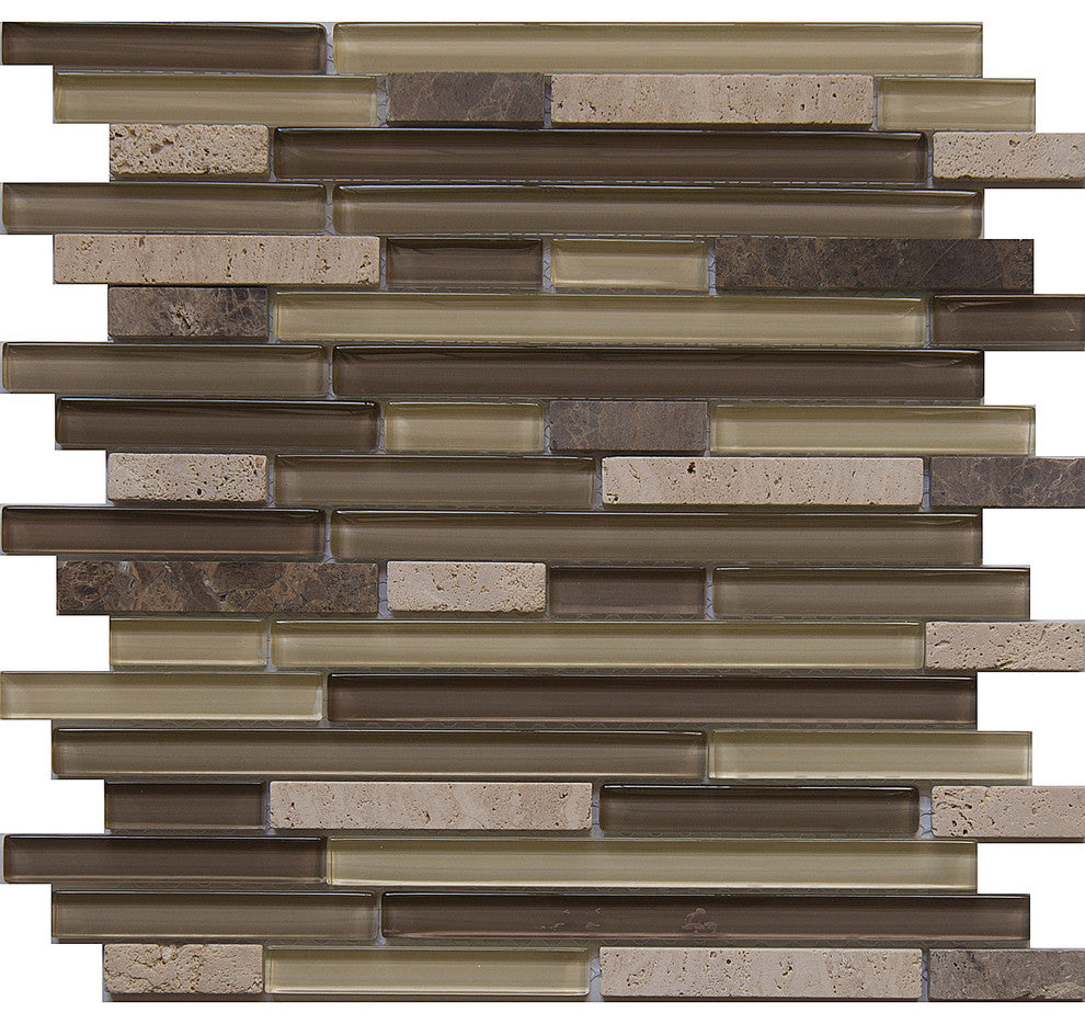 Glass and Stone Mosaic Tile, Horizon Collection, Chocolate, Strips, Sample