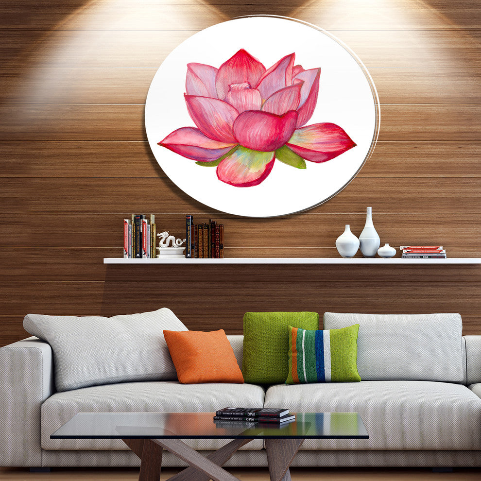 Pink Lotus Watercolor Illustration, Flower Round Metal Wall Art, 36"