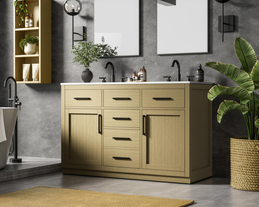 Home Living 54" Double Bathroom Vanity, Honey Brown