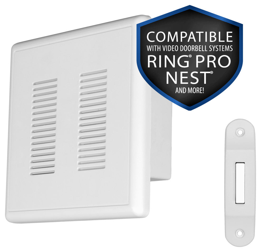 PrimeChime Plus 2 - Video Compatible Doorbell Chime Kit, White, Decorative Button