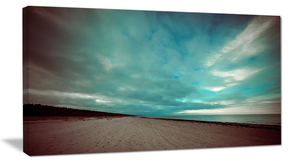 "Blue Baltic Beach in Fall With Clouds" Seascape Art Canvas, 32"x16"