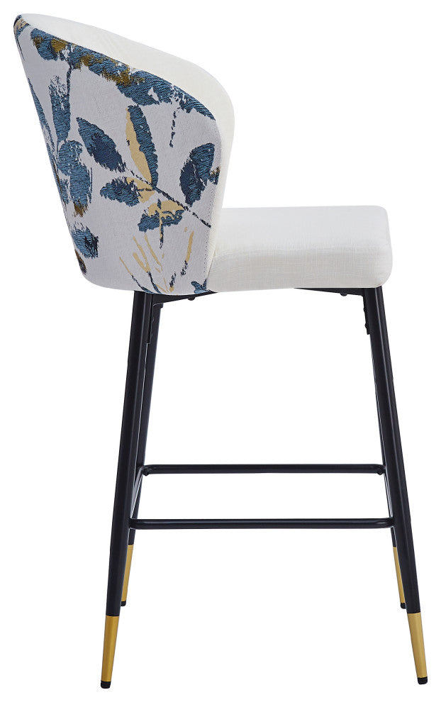 GDF Studio Jacquard Pattern Bar Stool, 28" Counter Height, Set of 2, White