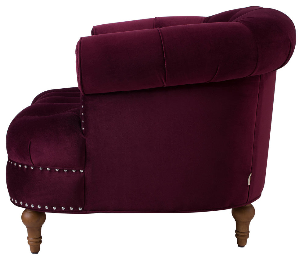 La Rosa 42" Chesterfield Tufted Accent Chair, Burgundy Velvet