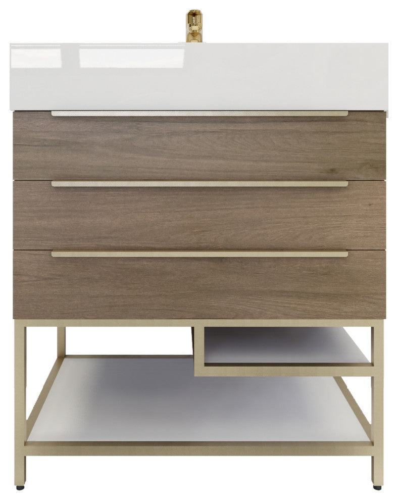 Madison 30" Freestanding Vanity with Reinforced Acrylic Sink, Light Oak