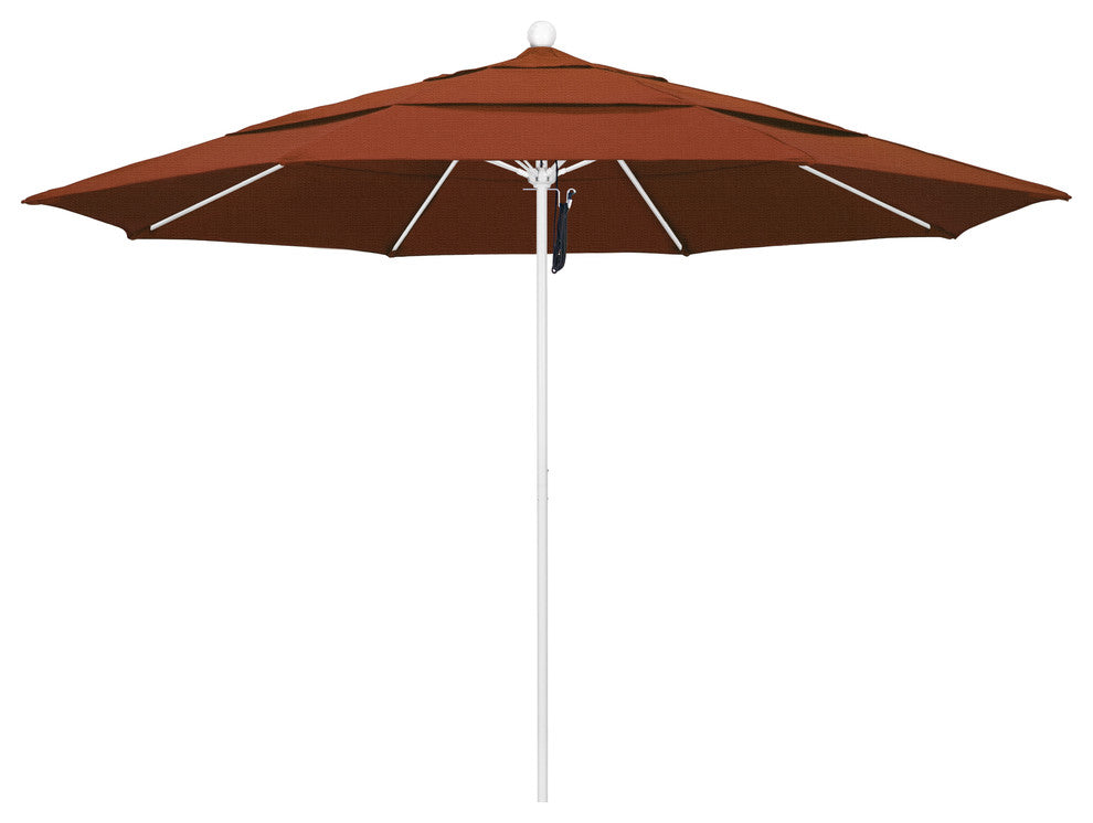 11' Fiberglass Umbrella With White Frame, Terracotta, 11'