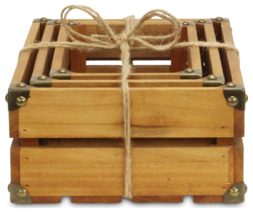 Rustic Farmstead Medium Brown Studded Wood Crate Set