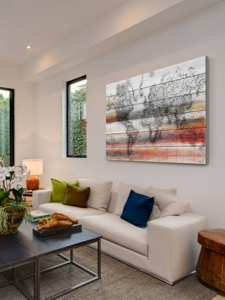 "Maailma" Print on White Wood, 60"x40"