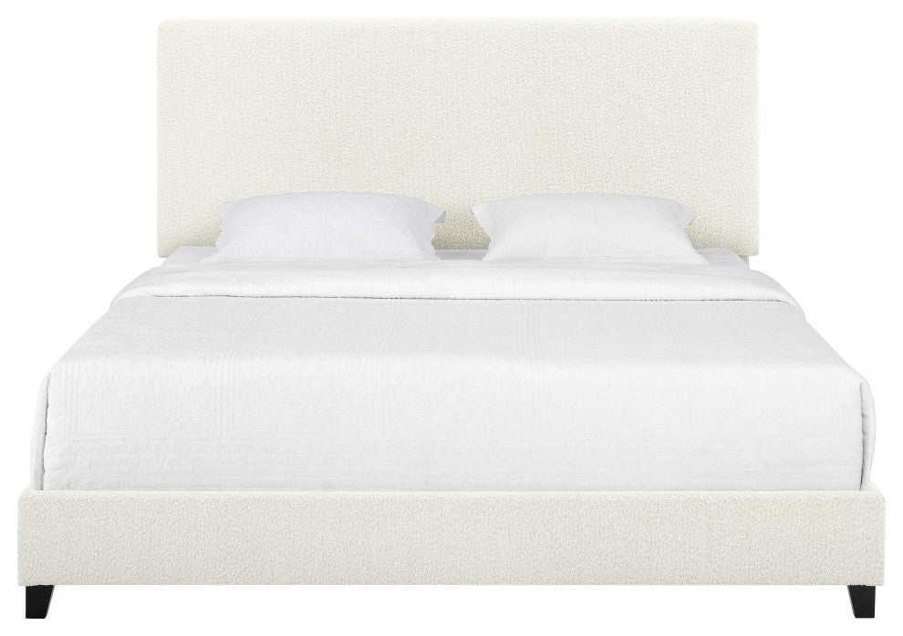 Legends Home King Size White Boucle Upholstered Platform Bed