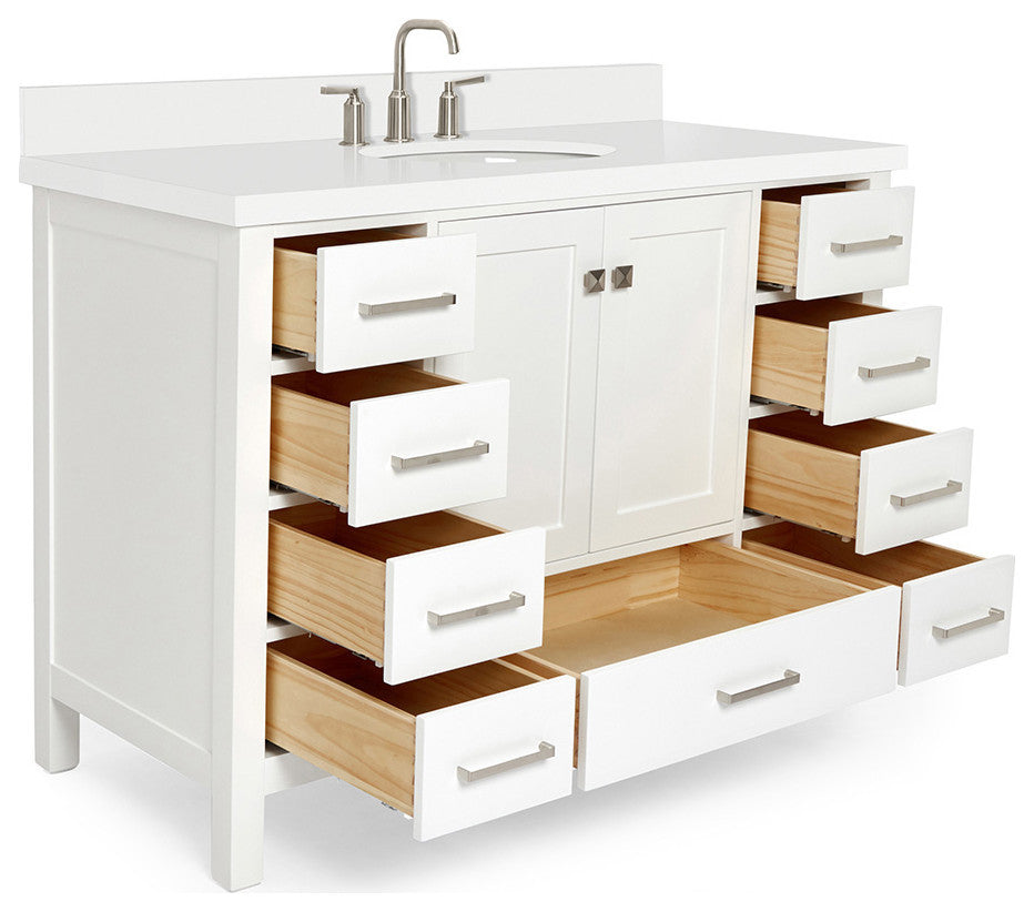 ARIEL Cambridge 49" Single Oval Sink Bathroom Vanity White With Quartz Top