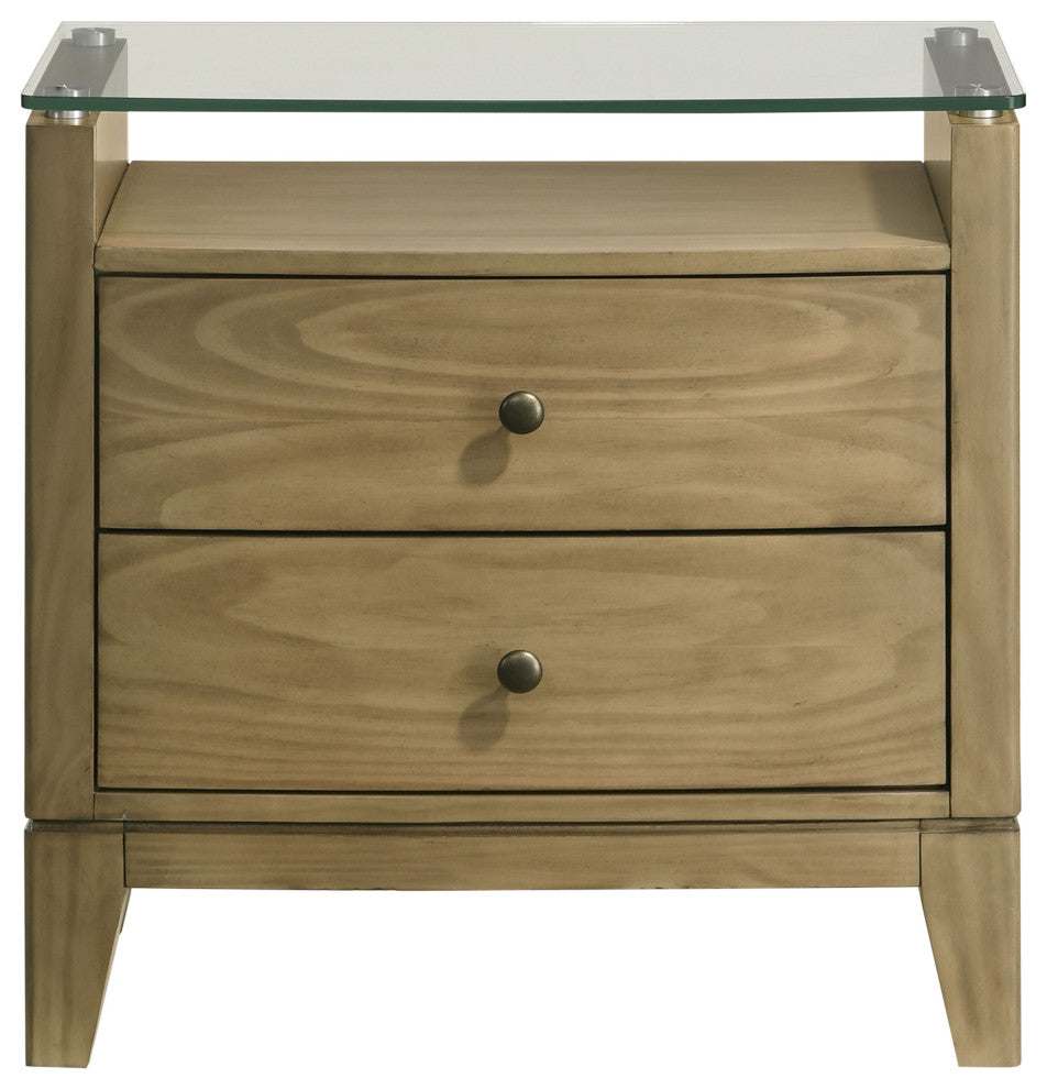 Granada 2-drawer Glass Top Nightstand Natural Pine