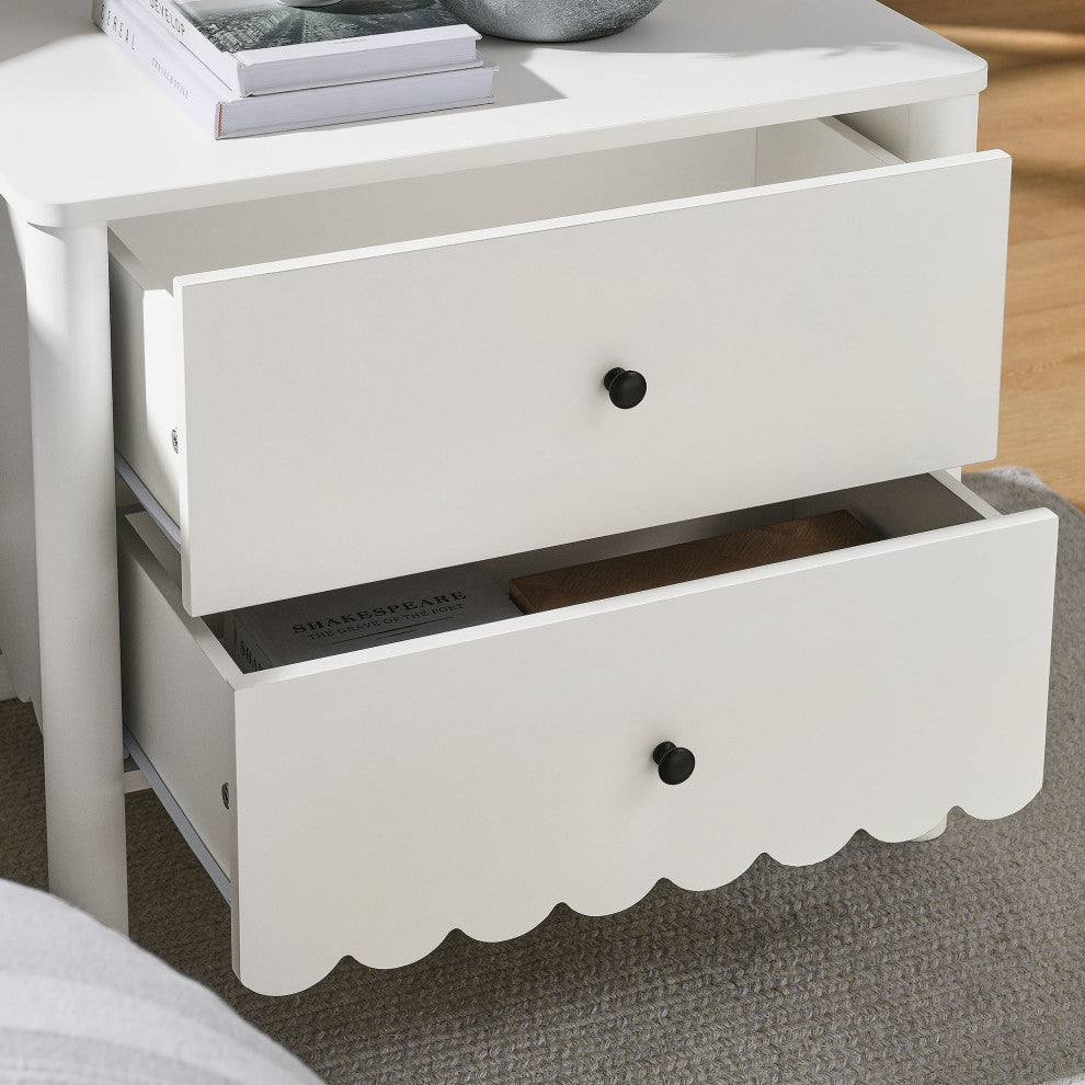 Emmeline Scalloped 2-Drawer Nightstand, White