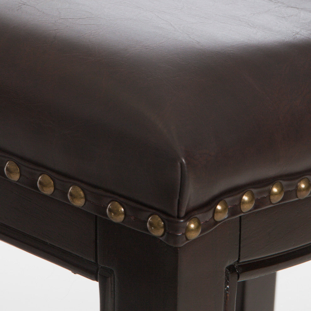 GDF Studio Jaeden Contemporary Studded Backless Stools, Set of 2, Brown Leather Counter Height