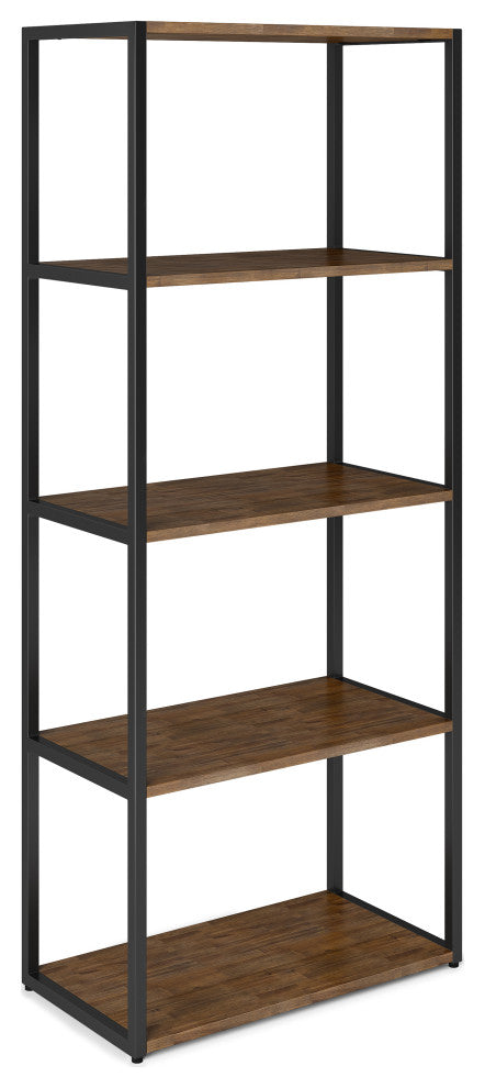 Ralston Solid Acacia Wood Bookcase, Rustic Natural Aged Brown