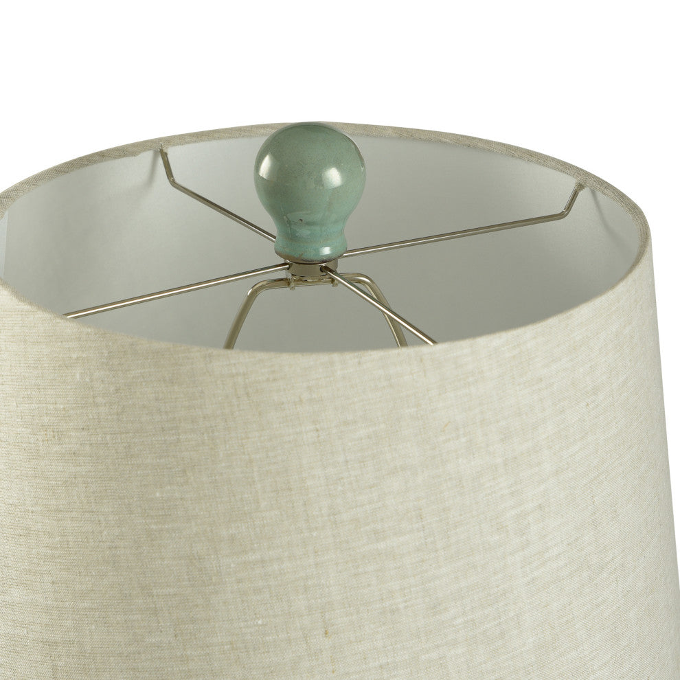 Nautical ceramic table lamp, blue bay finish natural linen shade