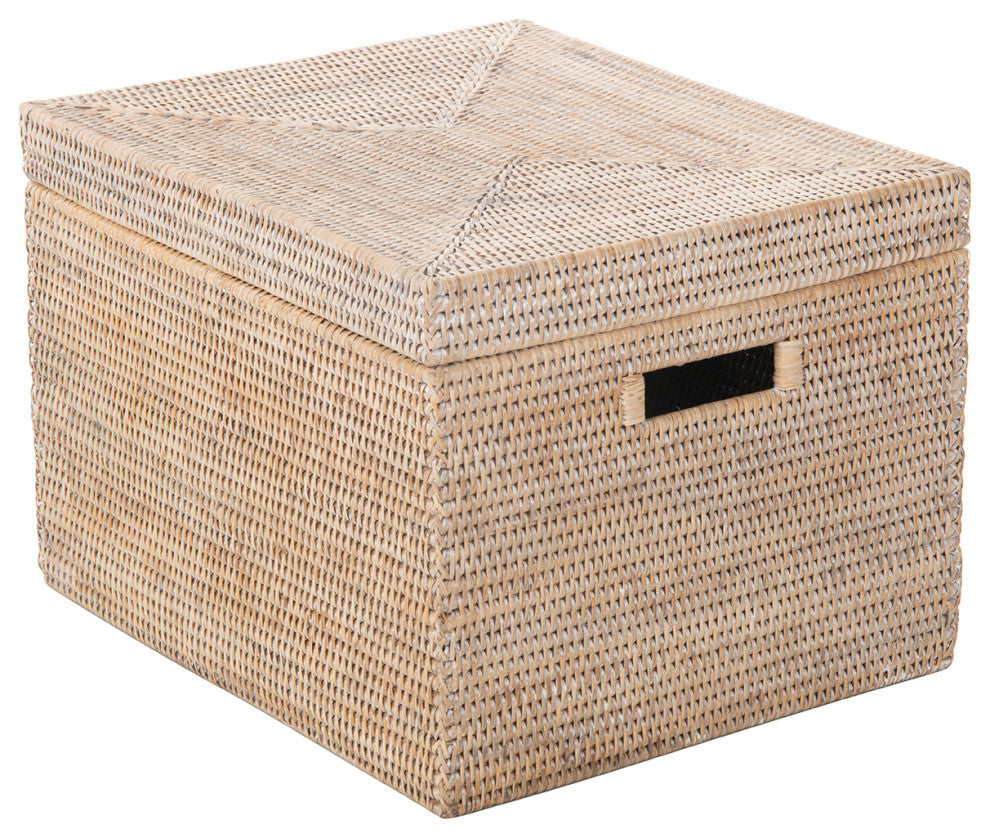 La Jolla Rattan Rectangular  Storage Box, White Wash