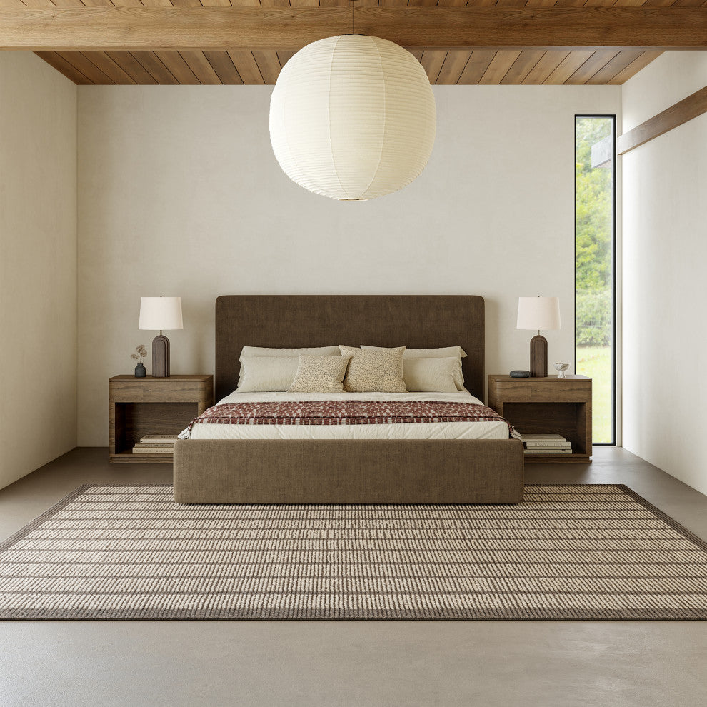 Eva Block Stripe Wool Area Rug, Brown 10' x 14'
