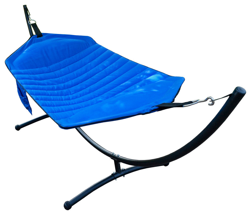 Padded Olefin Fabric Hammock and Steel Arc Stand Combination