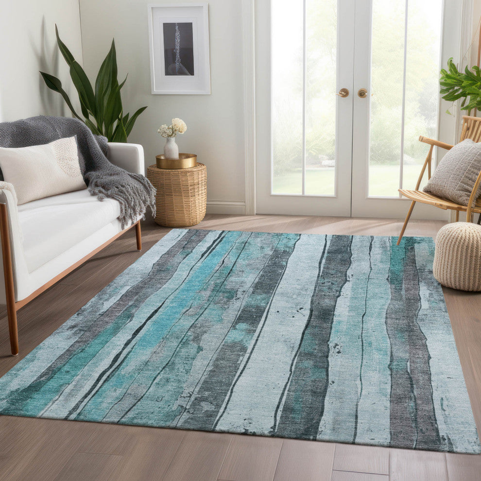 Machine Washable Indoor/Outdoor Chantille ACN1874 Teal 8' x 10' Rug