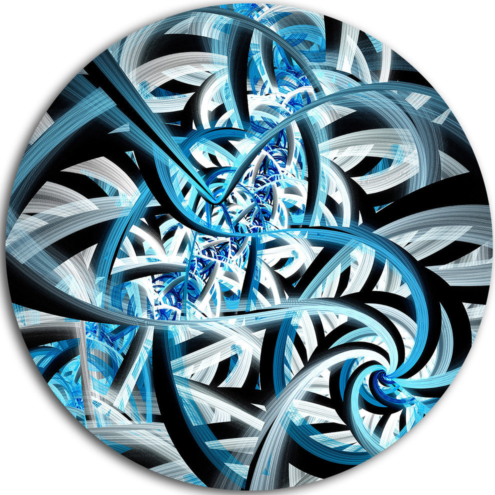 Blue Spiral Fractal Design, Abstract Digital Disc Metal Wall Art, 36"