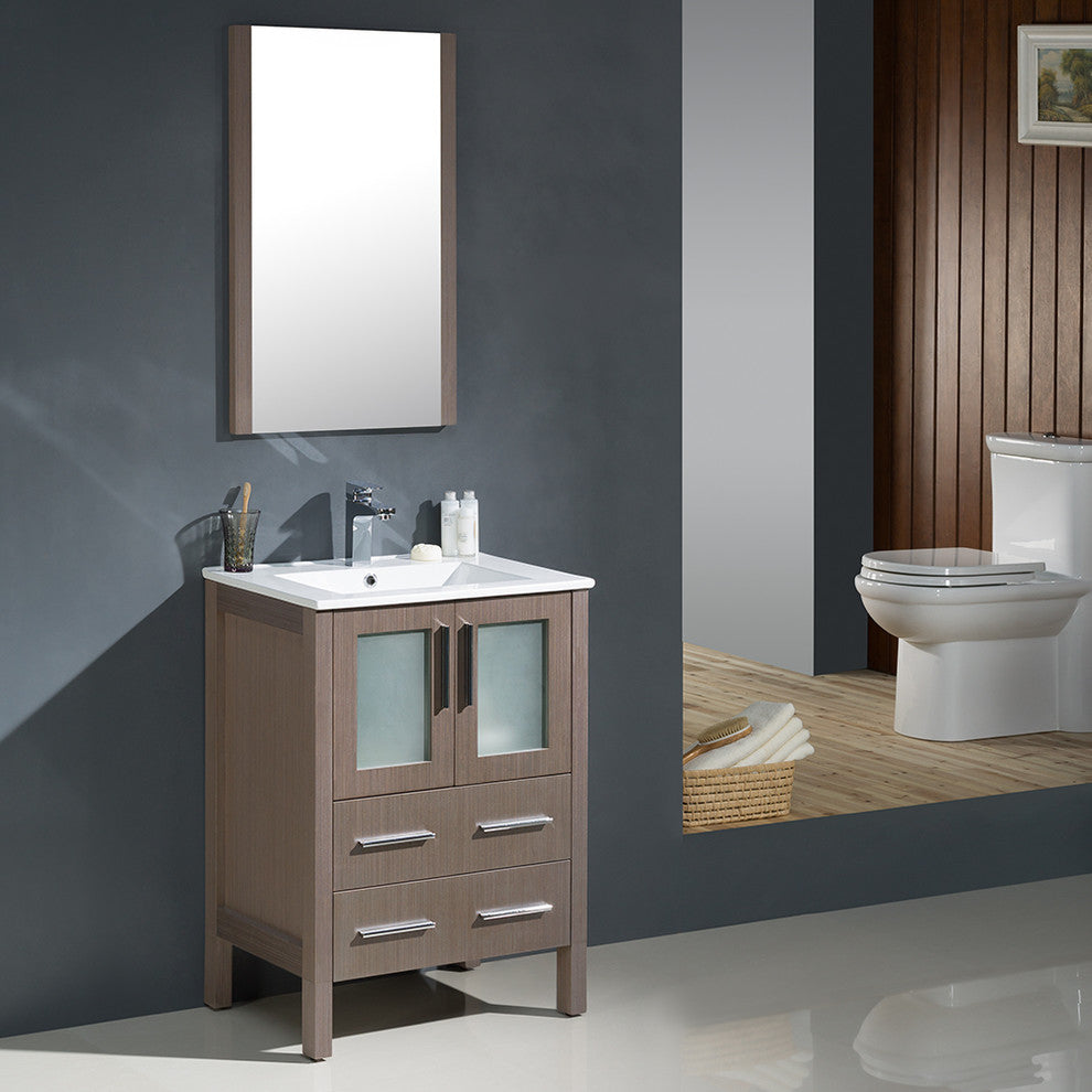 Torino 24" Gray Oak Modern Bathroom Vanity With Integrated Sink, FFT1030BN