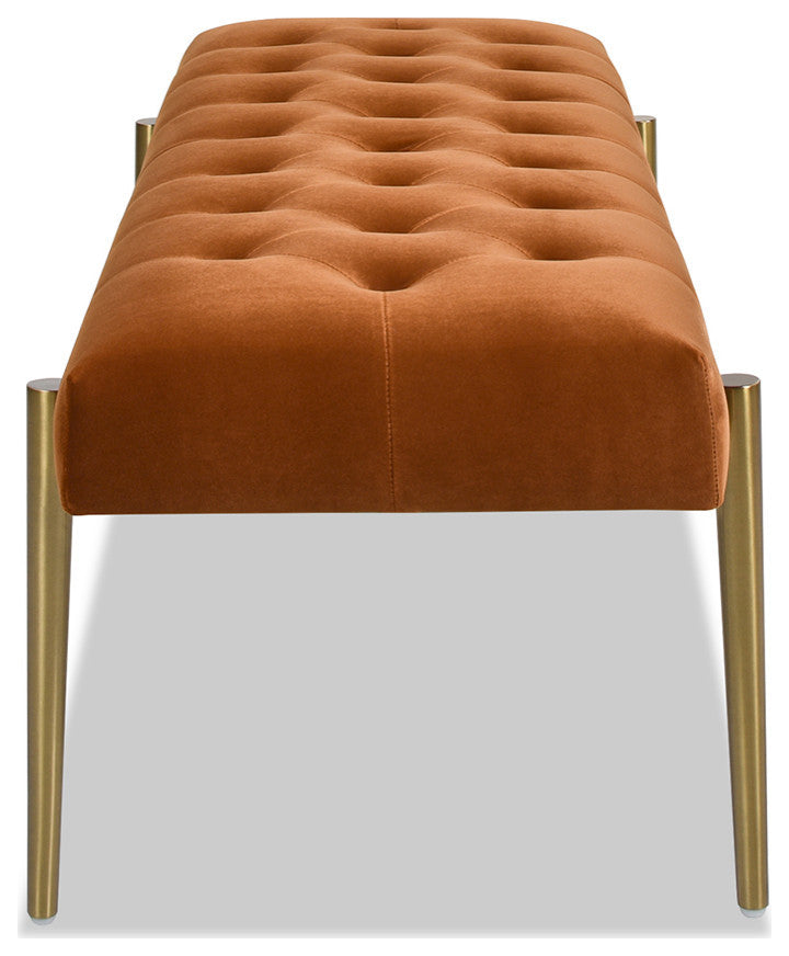Aria 49" Upholstered Tufted Gold Accent Entryway Bench, Burnt Orange Performance Velvet
