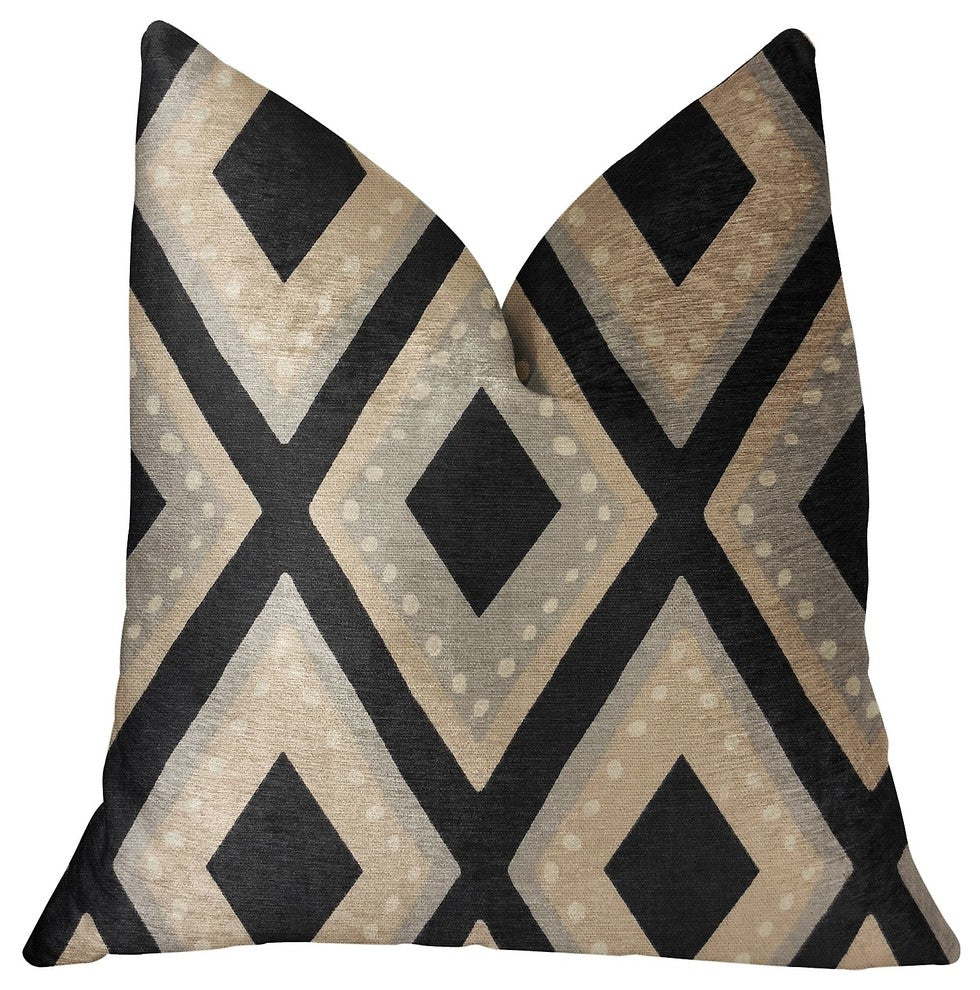 Jager Dotz Blue and Beige Luxury Throw Pillow, 20"x20"