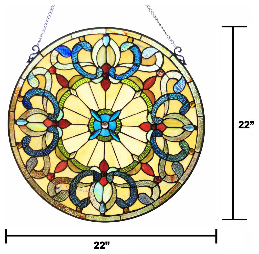 FRANCES Tiffany-Style Victorian Stained-Glass Window Panel, 22"