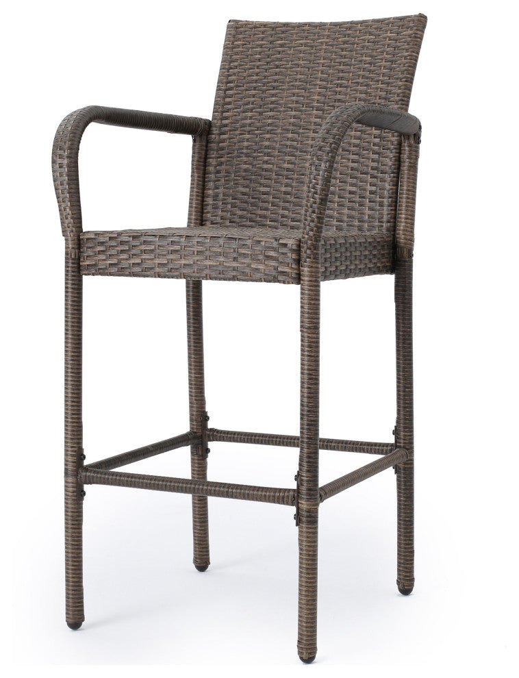 GDF Studio Conquista Outdoor Mix Mocha Wicker Barstool, Package of 4