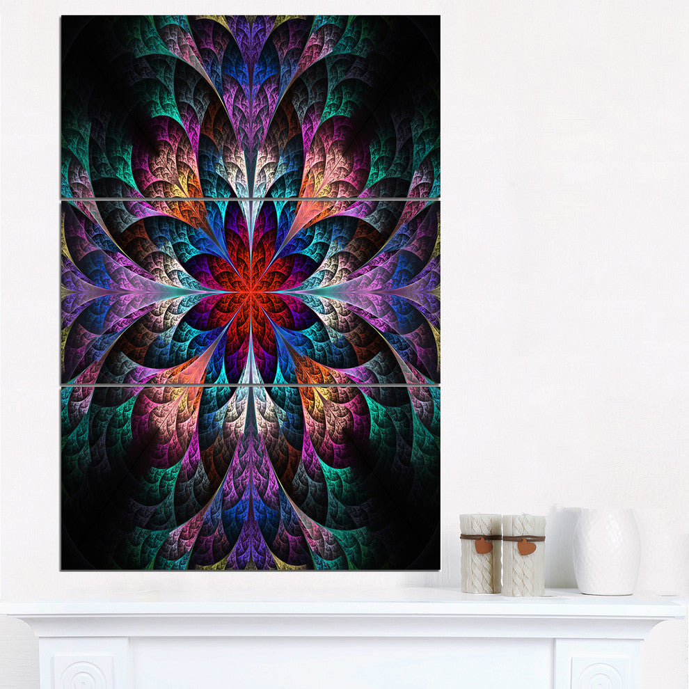 "Multi Color Fractal Flower Pattern" Metal Wall Art, 3 Panels, 28"x36"