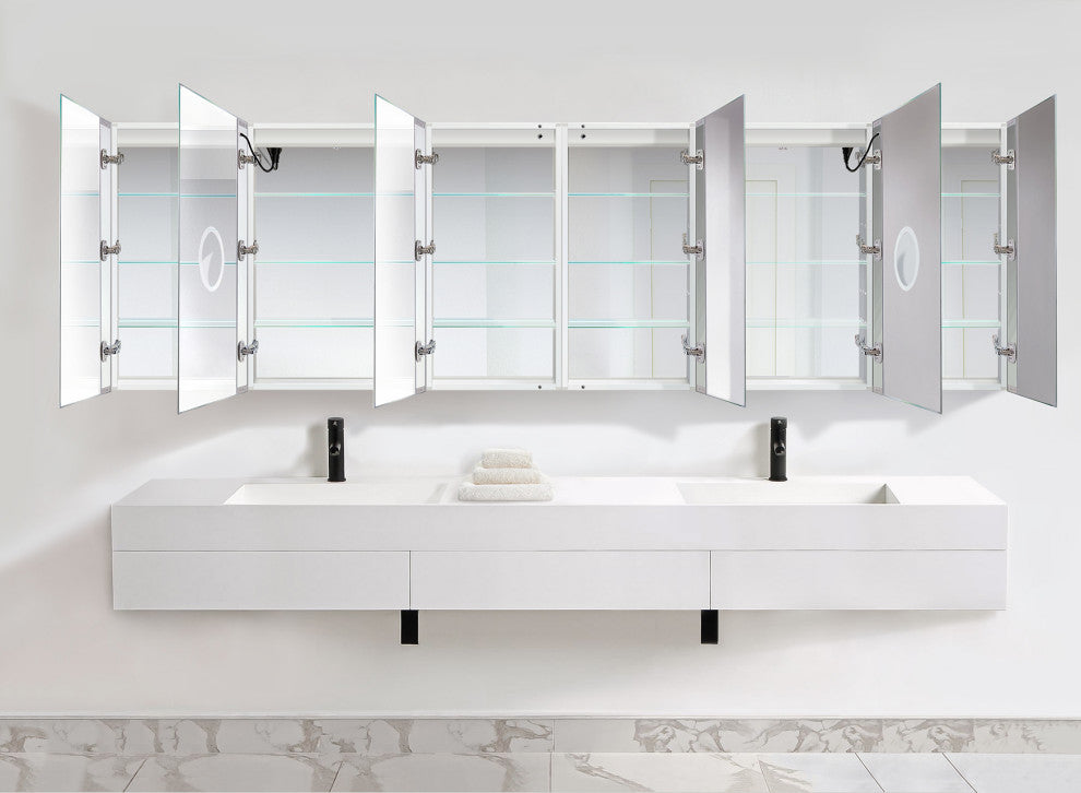 120x36 LLLRRR, Recessed Or Surface Mount Medicine Cabinet 24 Shelves, LED