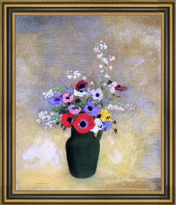 Odilon Redon Flowers in a Green Pitcher Framed Premium Canvas Print, 16"x20"