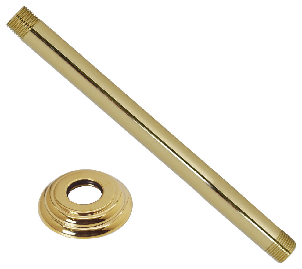 1/2" Ips X 12" Ceiling Mounted Shower Arm With Flange In Polished Brass, Polished Brass