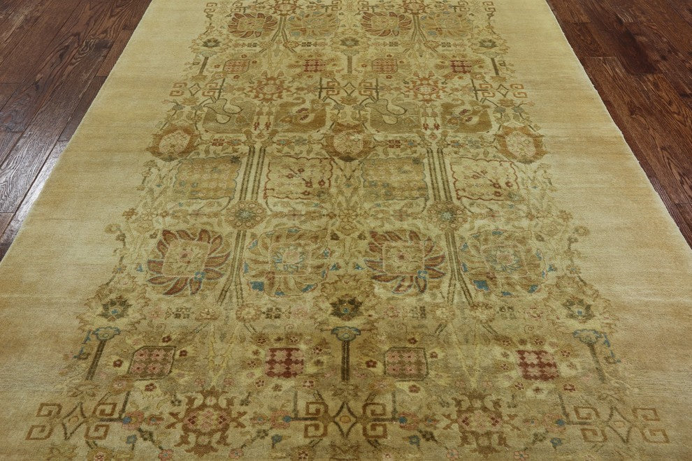 Oushak Style Ivory Hand-Knotted Chobi Peshawar Oriental Wool Rug, 6'x9'