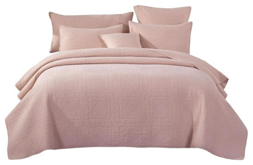 Light Pink Diamond Cotton Stone Wash Bedspread Set, 20 X 36