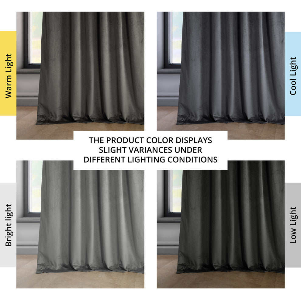 Heritage Plush Velvet Curtain Single Panel, Pepper Grey, 50"x120"