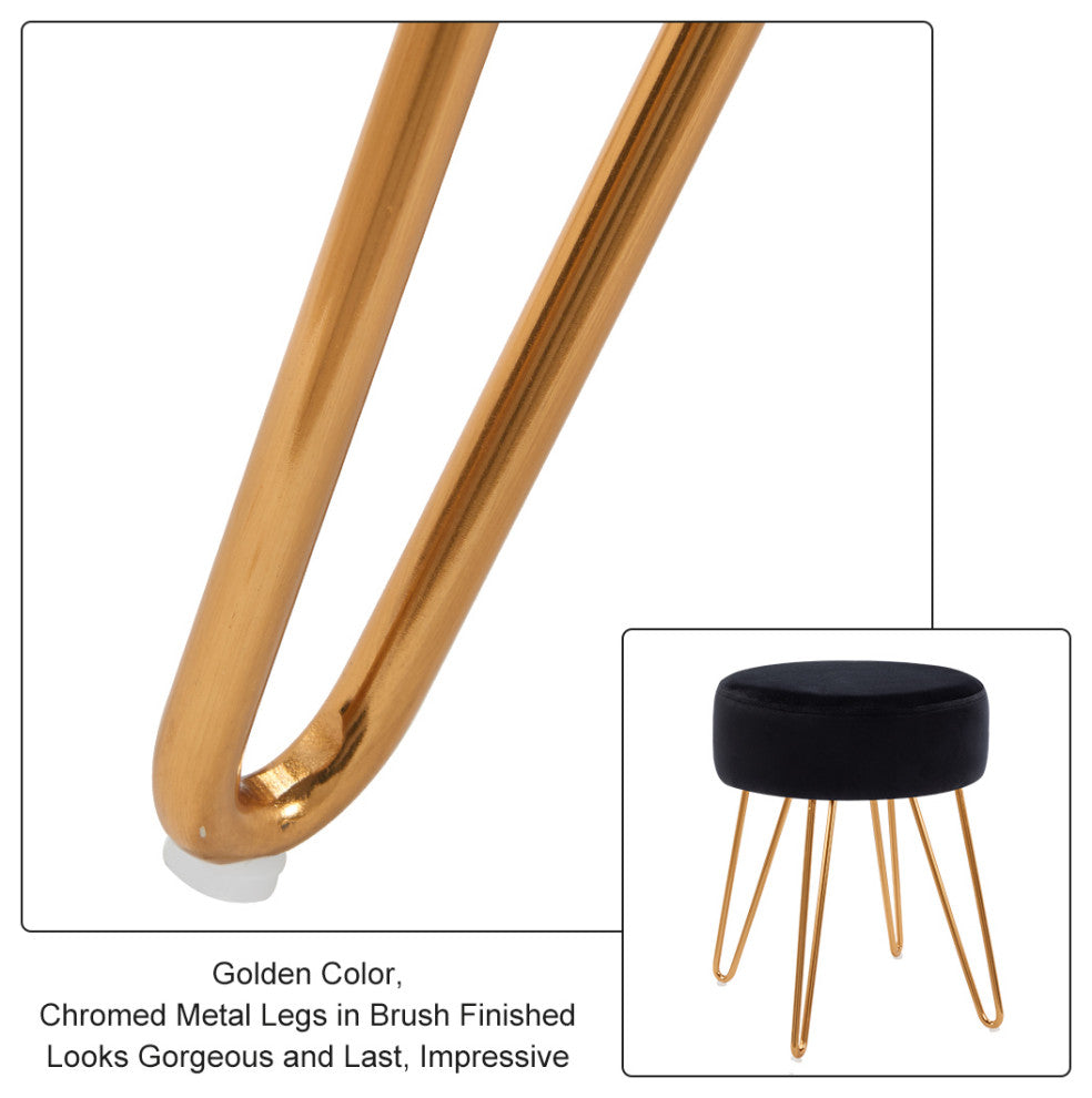 Golden Hairpin Legs Vanity Stool, Black