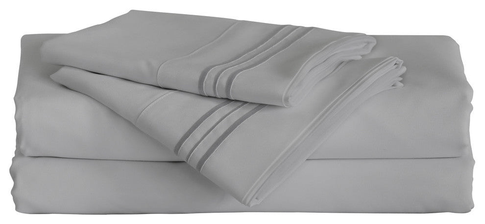 Furinno Angeland Vienne 4-Piece Microfiber Bed Sheet Set, King, Gray