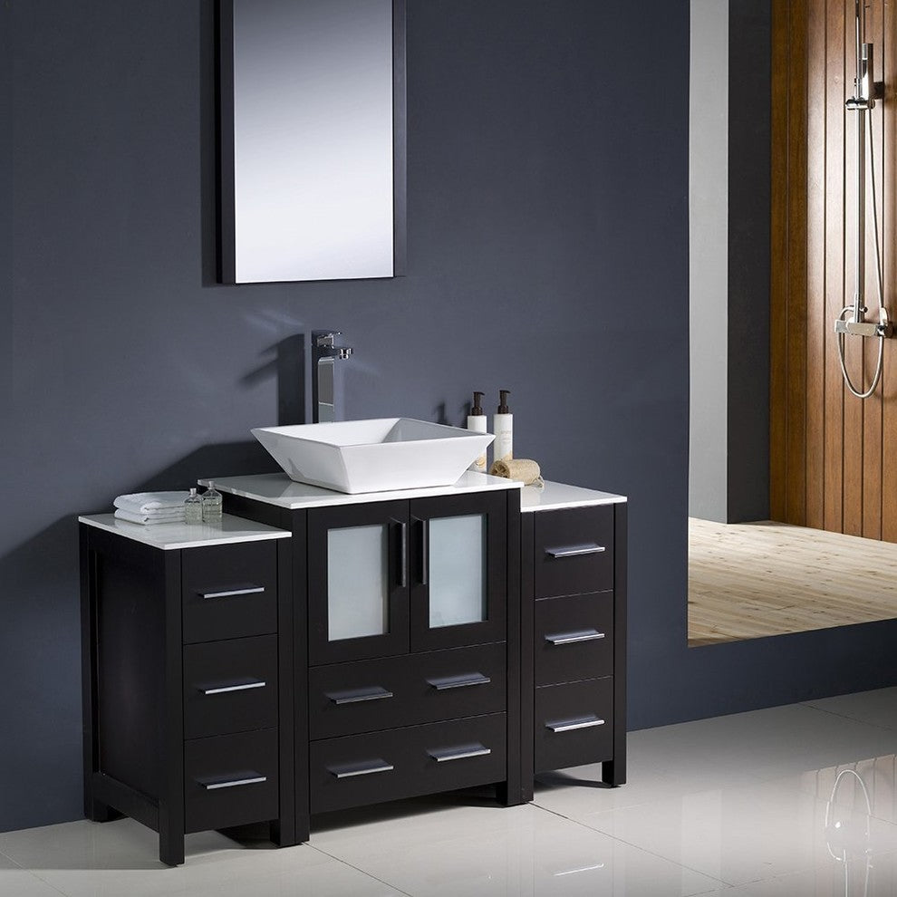 Torino 48" Espresso Modern Bathroom Vanity With 2 Side Cabinets, FFT1045BN