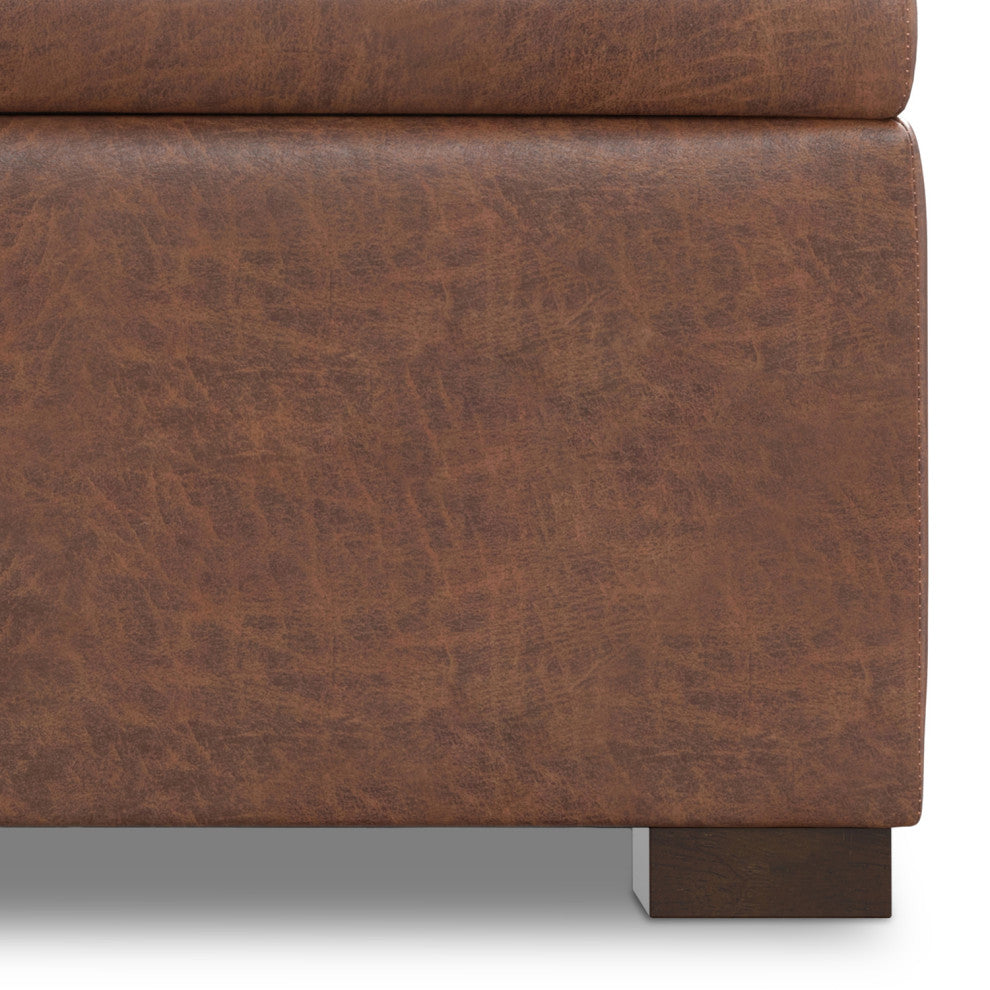 Gabbie Square Coffee Table Storage Ottoman, Distressed Saddle Brown