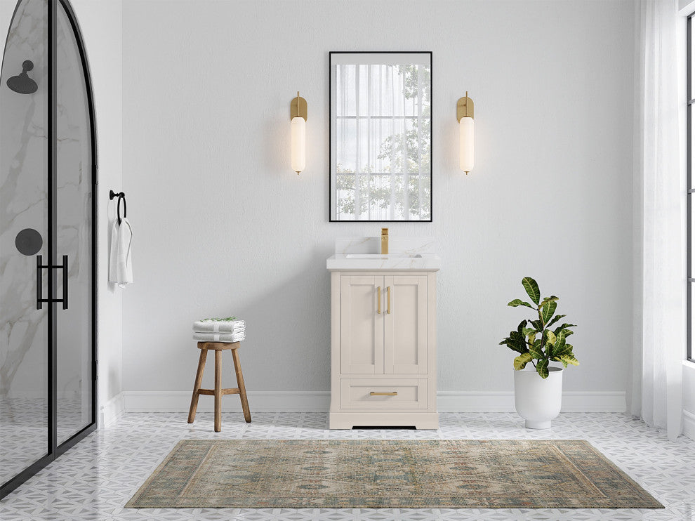 Boston 24" Single Sink Bath Vanity in Fine Grain 2" Calacatta Sienna