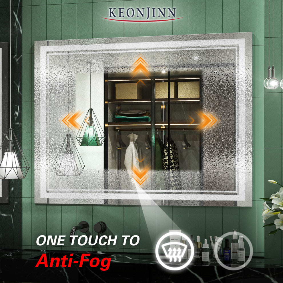 LED Bathroom Mirror, Anti-Fog Memory Dimmable IP54 Waterproof, 48"x36"