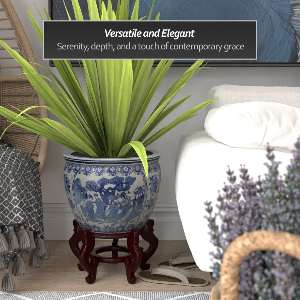 14" Ladies Blue and White Porcelain Fishbowl