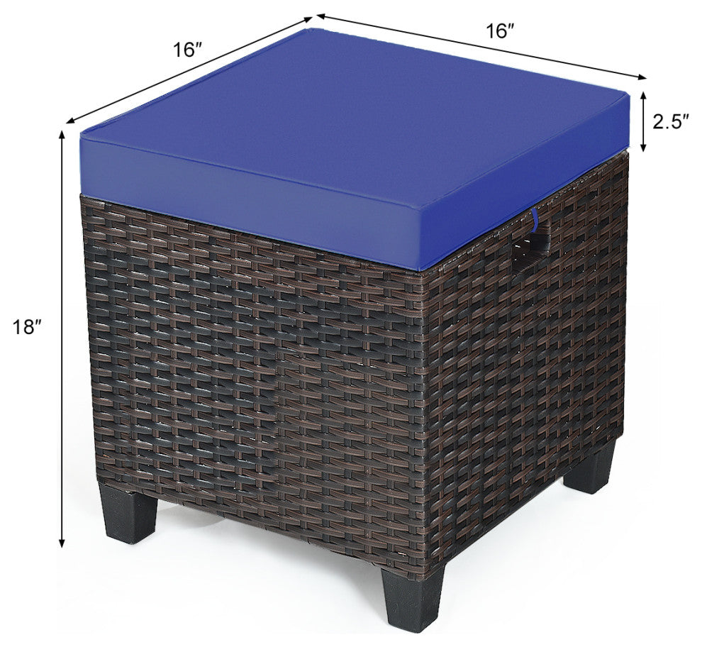 Costway 2PCS Patio Rattan Ottoman Cushioned Seat Coffee Table Furniture Garden