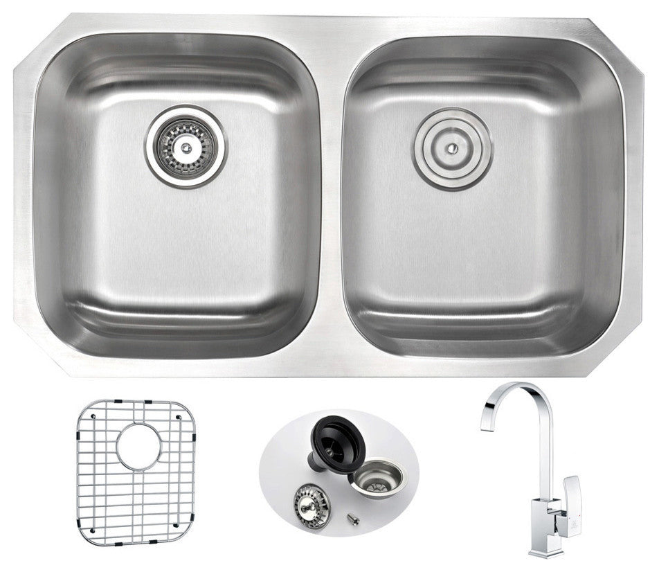 ANZZI Moore Undermount Stainless Steel Kitchen Sink w/Opus Faucet