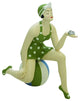 Retro Bathing Beauty Figurine, Swim Suit Beach Ball Kneeling Green White