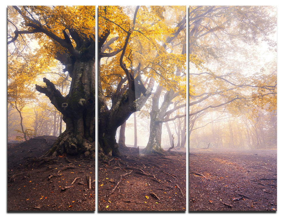 "Dark Tree With Yellow Leaves" Photo Metal Wall Art, 3 Panels, 36"x28"