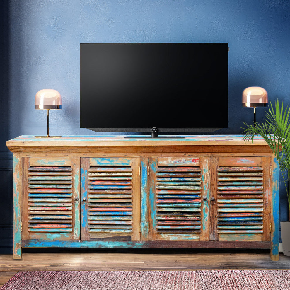 Chest / Media Center with 4 Doors made from Recycled Teak Wood Boats