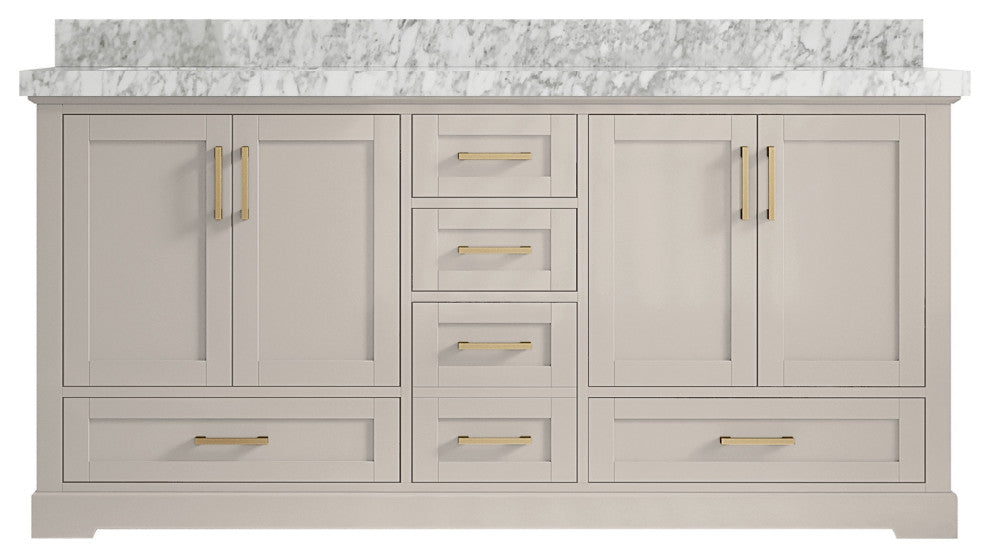 Boston 72" Double Sink Bath Vanity in Fine Grain 2" Carrara Marble