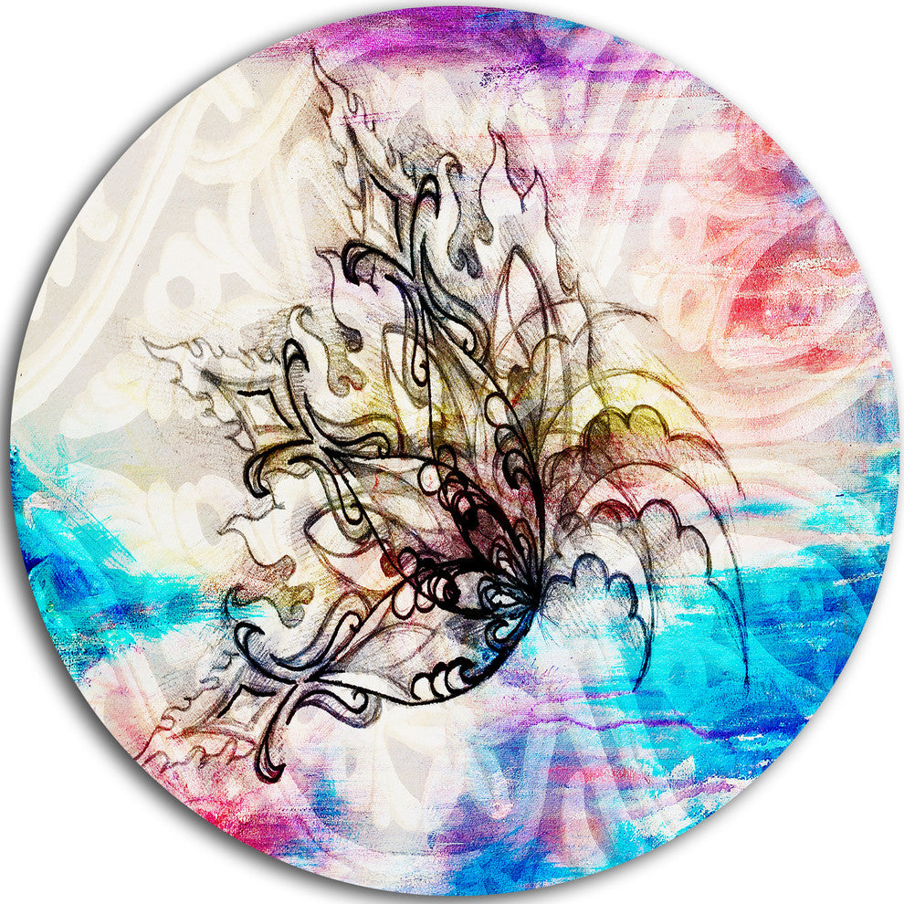 Blue Paper Flower And Flame, Floral Art Round Wall Art, 36"